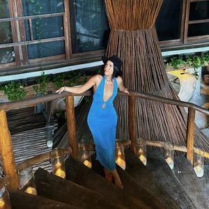 Floerns Women's Halter Neck Sleeveless Split Thigh Party Bodycon Long Dress